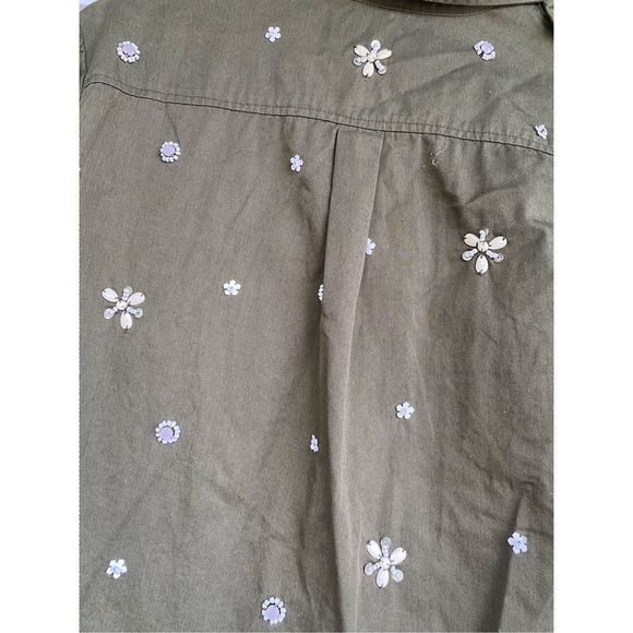 Joie Army Green Button Down Hayfa Embellished Shirt Beaded Size Small, MSRP $298 - Picture 10 of 11